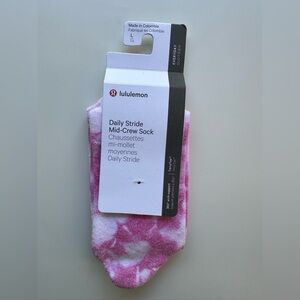 Lululemon Daily Stride Mid-Crew Sock, Pink Tie Dye, Size L